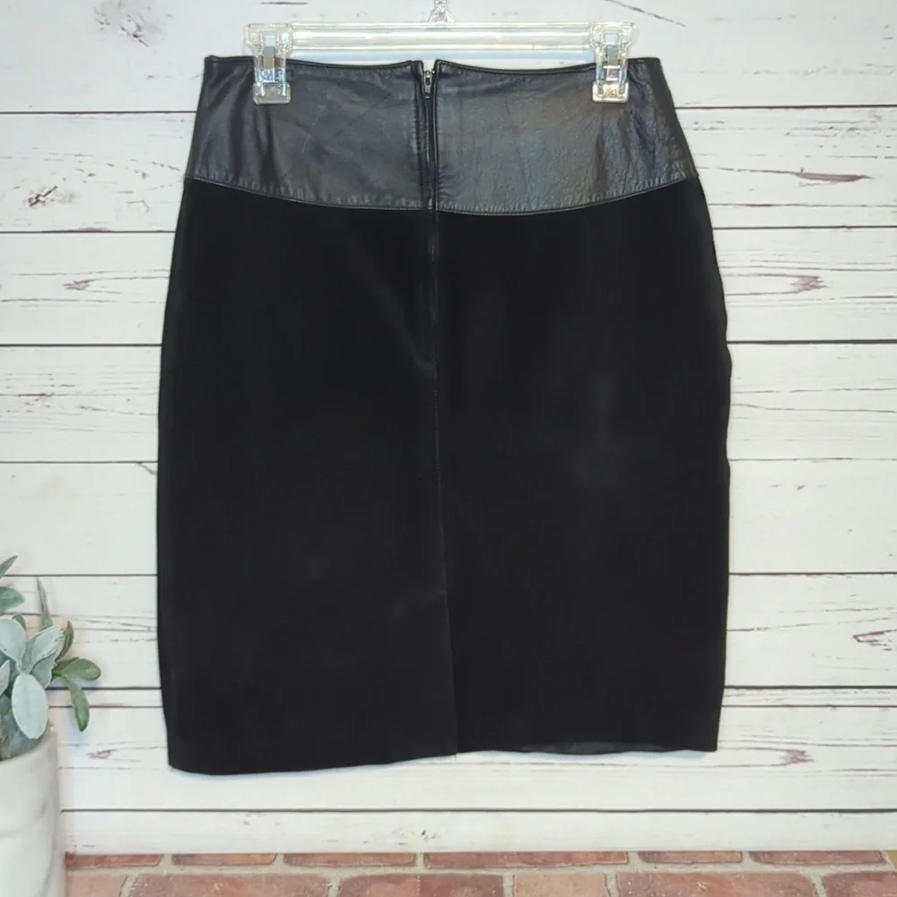 Vintage 80's Interim Black Suede Leather‎ Pencil Mini High Rise Skirt size 13
